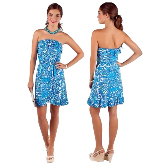 Lilly Pulitzer Dresses & Skirts - Lilly Pulitzer Shorely Blue Sailors Valentine Strapless Mini Dress S